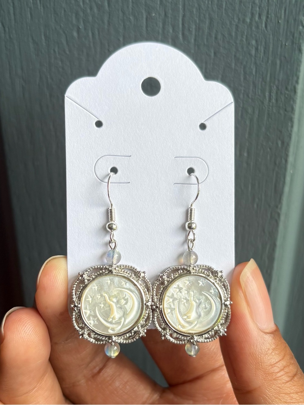 MOP Cat & Labradorite Crystal Earrings S925 Silver Posts